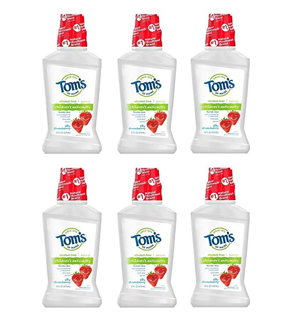 Tom’s of Maine Children’s Anticavity Mouth Rinse, Kids Mouthwash, Natural Mouthwash, Silly Strawberry, 16 Ounce, 6-Pack