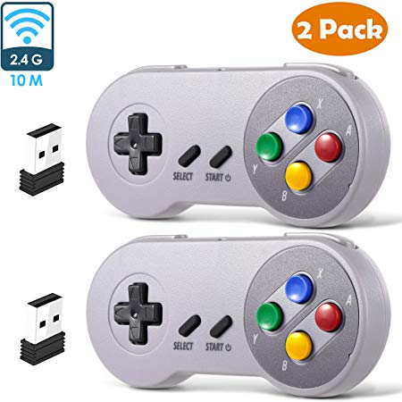 2.4 GHz Wireless USB SNES Controller for Super Classic Games, iNNEXT Retro USB PC Controller Compatible for Windows PC MAC Linux Genesis Raspberry Pi Retropie Emulator [Plug & Play] [Rechargeable]