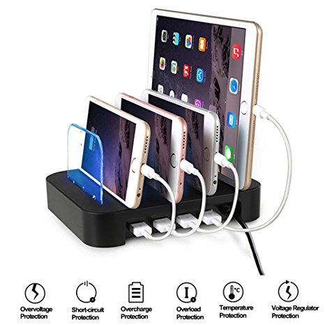 MroTech Multi Device Charging Station 4-Port USB Charger Dock Universal Charger Docking Station Detachable Desktop Organizer for Apple iPhone iPad Samsung Smartphones and Tablets (4 Ports/ Black)
