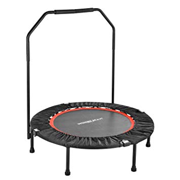Foldable Fitness Trampoline, 40 Inch Mini Rebounder Trampoline with Adjustable Handrail and Safety Pad for Kids Adults Indoor Outdoor Workout Cardio Exercise