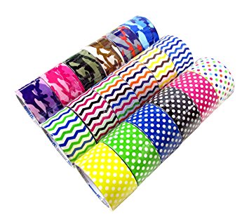 18 Roll Variety Pack Decorative Duct Style Tape (Polka-dot, Chevron, and Colorful Camouflage)