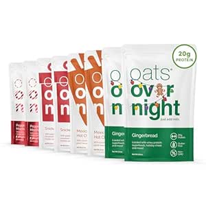 Oats Overnight - Holiday Variety Pack 20g Protein, High Fiber Breakfast Shake - Gluten Free, Non GMO Oatmeal Snickerdoodle, Gingerbread, & More (8 Pack)