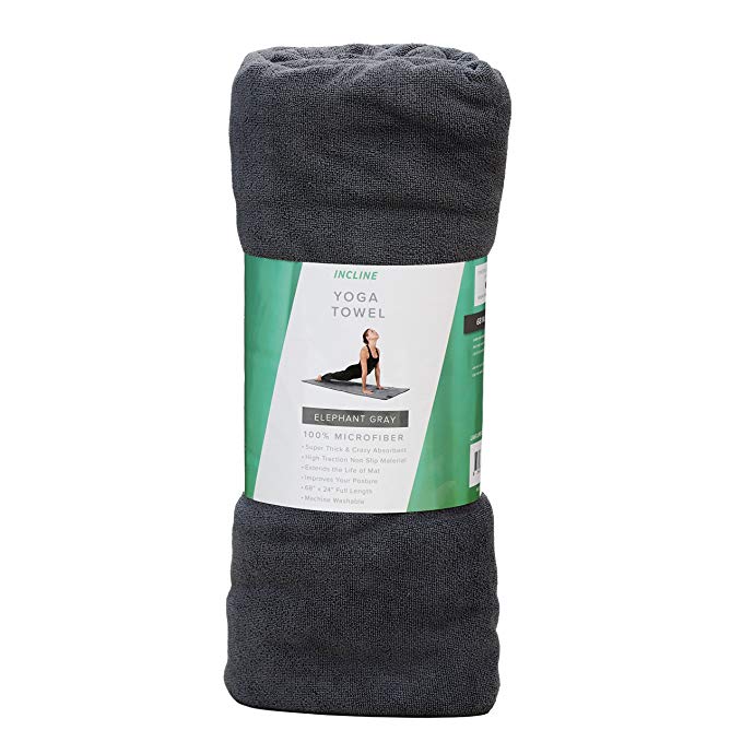 Incline Fit Microfiber Slip-Resistant Thick Yoga Towel Elephant Gray