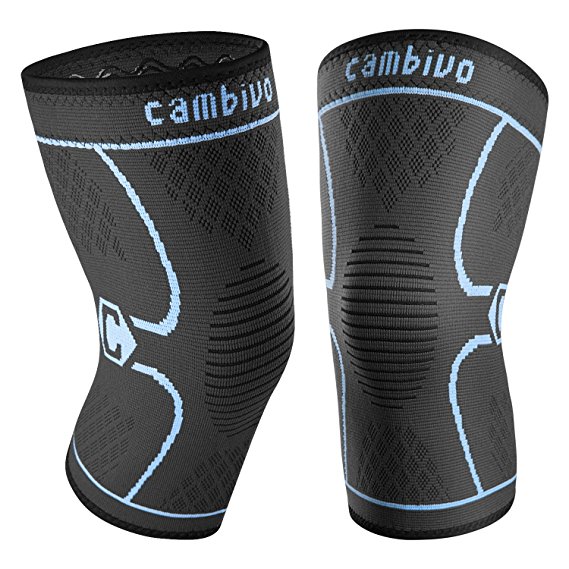 Cambivo Knee Brace Support, Knee Compression Sleeve for Running, Arthritis, ACL, Meniscus Tear, Sports, Joint Pain Relief and Injury Recovery (FDA Approved) - 2 Pack