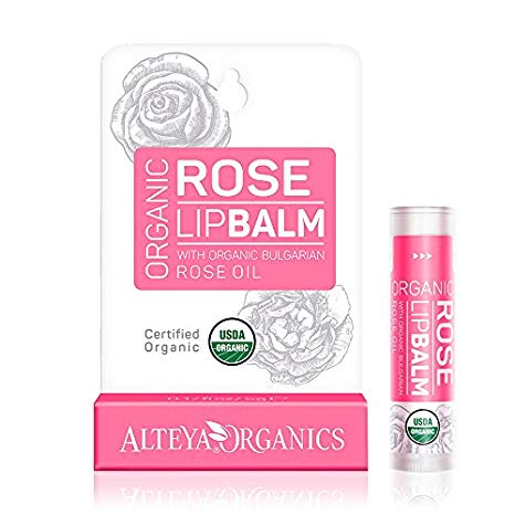 Alteya Organic Lip Balm Rose 5g - USDA Certified Organic Pure Natural Replenishing Lip Care based on Bulgarian Rose Essential Oil and a Bouquet of Hydrating and Nourishing Botanical Butters