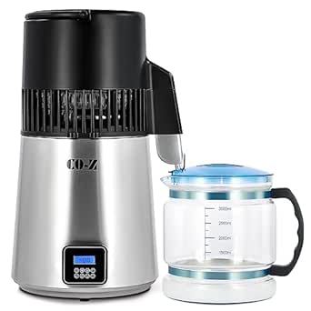 CO-Z 1.1 Gallon Water Distiller for Home Countertop, 1500W Distilled Water Machine for CPAP Machine with Glass Container & Control Panel, 4L 304 Stainless Steel Distilled Water Maker for Home Office