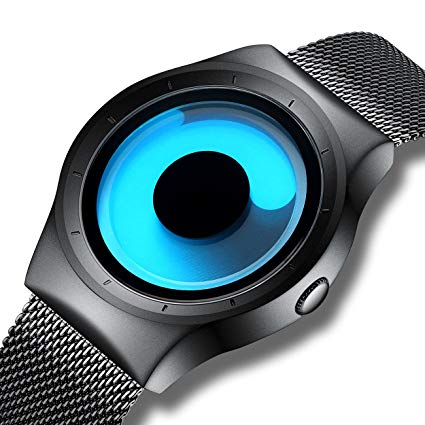 Mens Black Watches Men Waterproof Unique Design Cool Wrist Watch Stainless Steel Mesh Watch for Men Blue