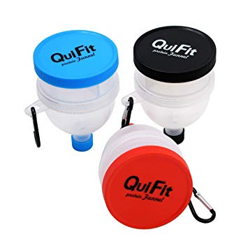 QuiFit Protein Powder Funnel 2 in 1 Fill N Go Funnel Portable Supplement Pillbox Funnel Protein Storage BPA Free (3 Packs)