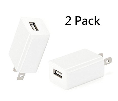 2-Pack 5V 1A USB Compact Wall Charger Travel Charging for iPhone, iPad, iPod, Samsung Galaxy, LG, HTC, SONY and Android Cell Phone (2x 1A Charger)