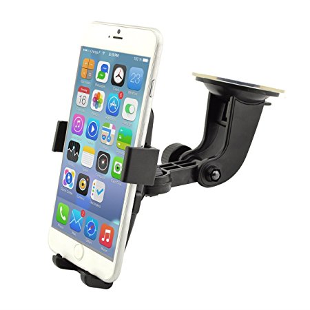 Best Car Phone Holder in Car Holder Car Mount Universal Cradle Windshield Apple , Samsung , HTC Adjustable Windshield Holder Cradle with Strong Sticky Pad for iPhone 7/6S/6s Plus/6/6 Plus/5S/5C/SE, Galaxy Note 4/3, Galaxy S5 S6/ S6 Edge/S7/S8 Edge and Other Android Smart Phone