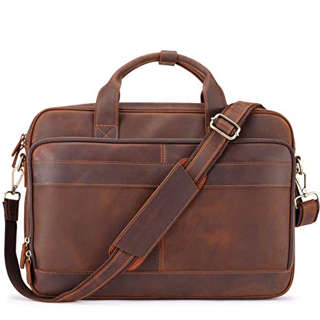 Jack&Chris Men's Genuine Leather Briefcase Messenger Bag Attache Case 15.6" Laptop, MB005-9L