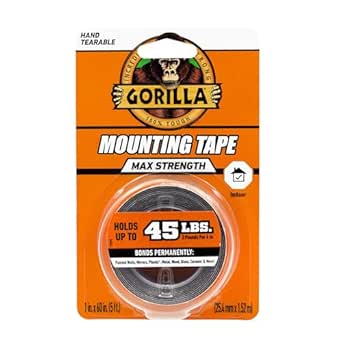 Gorilla® Max Strength Mounting Tape, Double-Sided, Instant Hold, Permanent Bond with Reinforced Strength, 1 inch x 60 inches, Black (Pack of 1)