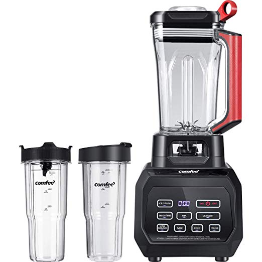 Comfee 1500W High Speed Professional Blender with 168oz. Tritan Blending Pitcher and 232oz. Travel Bottles for Smoothies or making Gazpacho and Baby food. FDA Approved & UL Certified