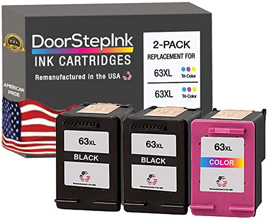 DoorStepInk Remanufactured in The USA Ink Cartridge Replacements for HP 63XL 63 XL 2 Black F6U64AN 1 Color F6U63AN for HP Envy 4523 4524 4516 HP Officejet 5255 5258 3834 HP DeskJet 2136 3638 3637