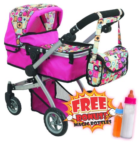 Deluxe Doll Pram with Swiveling Wheels & Adjustable Handle and Free Carriage Bag