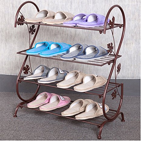 AISHN Continental Iron Multi-layer Simple Shoe Rack Storage Metal Small Four Quarters Shoe Stand (Bronze)