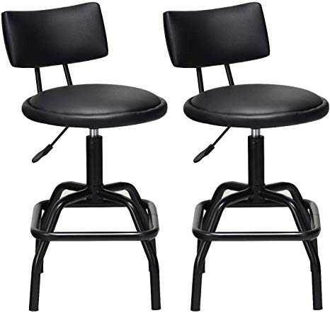 COSTWAY Barstool, Modern Armless Comfortable Adjustable Hydraulic Heavy Duty Steel Frame Stool Bistro Pub, Modern PU Leather Cushion and Backrest for Home, Bar and Shop, Black (2 Retro Style stools)