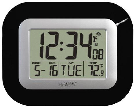 La Crosse Technology WT-8005U-B Atomic Digital Wall Clock with Indoor Temperature Black