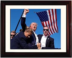 Trump Photo Frame 10"x8" | Trump Assassination Attempt Never Surrender Mugshot Photograph | The President's Man Donald J. Trump Merchandise | Trump Keep Fighting Fist Pump Framed Photo