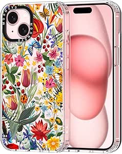 MOSNOVO Compatible with iPhone 15 Case, [Buffertech 6.6 ft Drop Impact] [Anti Peel Off Tech] Clear TPU Bumper Shockproof Phone Case Cover with Secret Garden Floral Designed for iPhone 15 6.1"