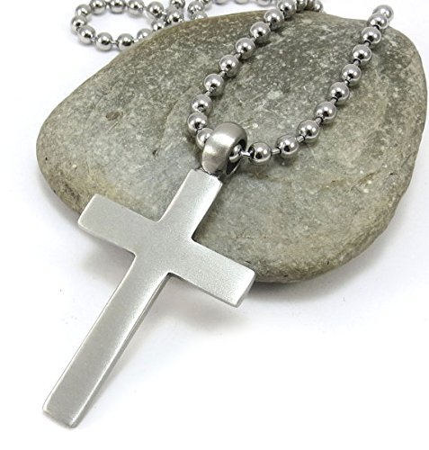 Men's Large Simple Cross with Stainless Steel Ball Chain