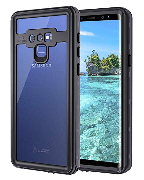 Lontect Compatible Galaxy Note 9 Waterproof Case IP68 Underwater Full Body Protective Snowproof Dustproof Shockproof Built-in Screen Protector Touch ID Accessible for Samsung Galaxy Note 9 - Black
