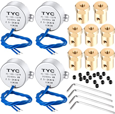 SATINIOR Synchronous Motor 100-127 VAC 50/60 Hz 4W 2.5-3 RPM/MIN CCW/CW Direction with 7 mm Flexible Coupling Connector for Model or Guide Motor (4)