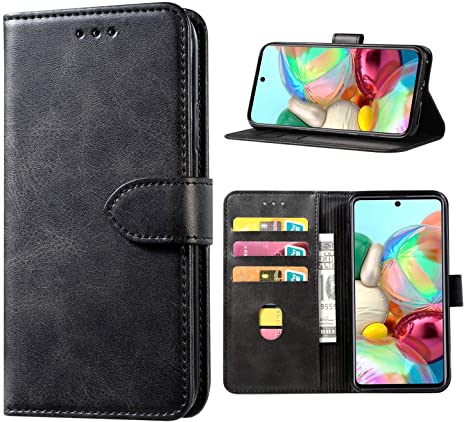Samsung Galaxy A71 Case Wallet Shockproof Flip Flap Foldable Magnetic Clasp Protective Cover case with Cash Credit Card Slots and for Galaxy A71 (Black)