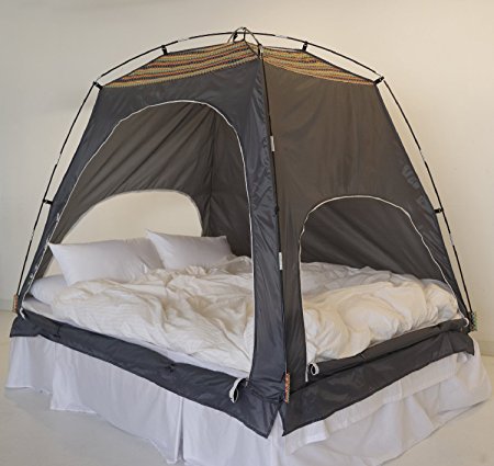 Daverse Floor-less Indoor Privacy Tent on Bed Blackout keep Warm Play Tent (Medium:Double Full Queen bed) (Deep Green)