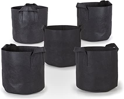 247Garden 5-Pack 5 Gallon Grow Bags/Aeration Fabric Pots w/Handles (Black)