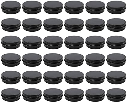 Moretoes 36 Pack 2 Oz Metal Round Balm Tins Black Aluminum Cans Empty Containers with Screw Lids for Salve, Spices or Candies