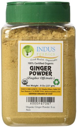 Indus Organic Ginger Powder Spice Pack, 8 Oz, Freshly Packed in Ergonomic Design Jar