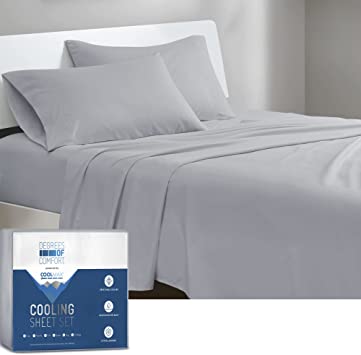 DEGREES OF COMFORT Coolmax Cooling Sheets | Queen Size Bed Sheet Set for Hot Sleepers | Soft Fabric with Deep Pocket 4PC - Light Grey
