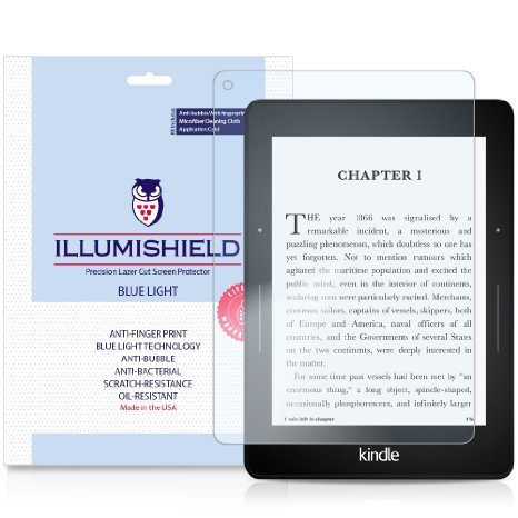 iLLumiShield - Amazon Kindle Voyage Screen Protector with HD Blue Light UV Filter and Lifetime Replacement Warranty  Premium High Definition Clear Film  Reduces Eye Fatigue and Eye Strain - Anti- Fingerprint  Anti-Bubble  Anti-Bacterial Shield - 2-Pack Retail Packaging