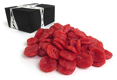 Gerrit's Broadway Strawberry Licorice Wheels, 2 lb bag in a BlackTie Box