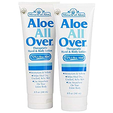 Aloe All Over 8 Oz -2 Pack BEST Skin Lotion For Moisturizing Severe Dry Flaky Itchy Skin Legs Arms Hands Glowing Baby-Soft Skin