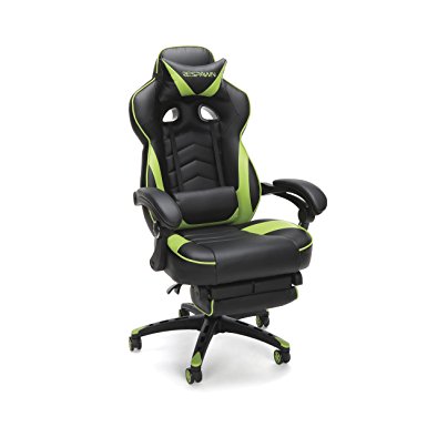 RESPAWN-110 Racing Style Gaming Chair - Reclining Ergonomic Leather Chair with Footrest, Office or Gaming Chair (RSP-110-GRN)