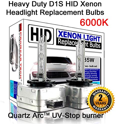 Heavy Duty D1S D1R HID Xenon Headlight Replacement Bulbs 35W High Low Beams (Pack of 2) (6000K Daylight White)