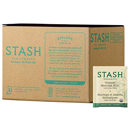 Stash Tea Organic Moringa Mint 100 Teabags in Foil Individual Herbal Tea Bags, Use in Teapots Mugs or Cups, Brew Hot Tea or Iced Tea