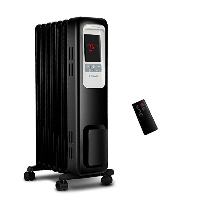 PELONIS Oil Filled Radiator Space Heater, 1500W Portable Electric Radiator Heater with Digital Thermostat, 24-hour programmable Timer, Remote Control, Safe Heater for Full Room