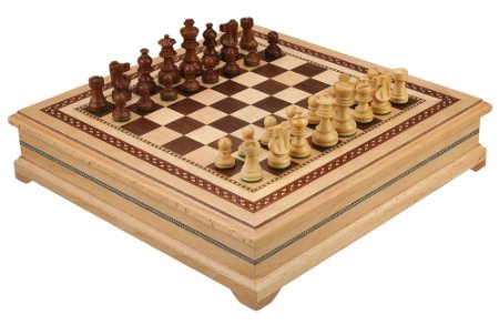 Helen Chess Inlaid Wood Board Game with High Quality Weighted Wooden Pieces - 15 Inch Set