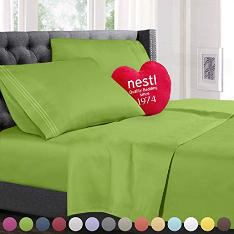 Bed Sheet Bedding Set, King Size, Garden Green, 100% Soft Brushed Microfiber Fabric with Deep Pocket Fitted Sheet, 1800 Luxury Bedding Collection, Hypoallergenic & Wrinkle Free Bedroom Linen Set By Nestl Bedding