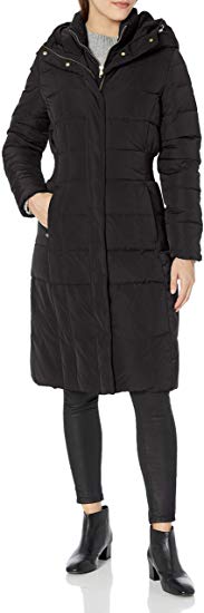 Cole Haan Women's Taffeta Quilted Down Coat with Elasticated Side Waist Detail