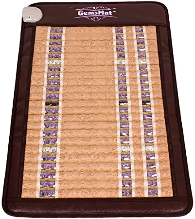 GemsMat - Zenna- Far Infrared Amethyst Jade Obsidian Crystal Stone Tan Mat (32"L x 20"W) - Negative Ion - FIR Therapy -FDA Registered Manufacturer - Adjustable Temperature - Heating Pad