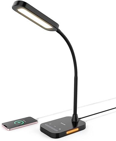 Lastar LED Desk Lamp, Dimmable 12W Gooseneck Table Lamp with USB Charging Port, 7 Brightness Levels, 5 Color Temperatures, Touch Control, Timer, Night Light, Memory Function Desk Light for Study