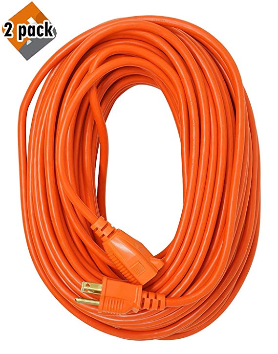 Coleman Cable 23098803 02309 16/3 Vinyl Outdoor Extension Cord, Orange, 100-Feet - 2 Pack