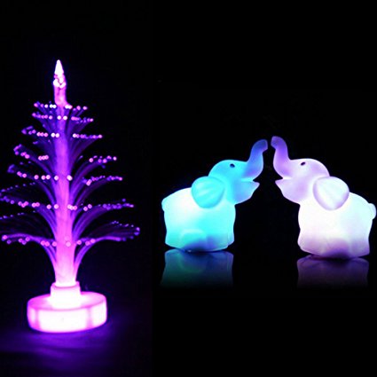 A pairs 7 Color Changing Elephant LED Night Light Lamp with Battery Party Dec...