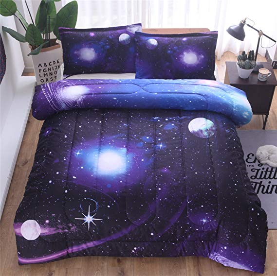 YOUSA 3d Galaxy Comforter Set Bedspreads/Coverlet Sets Outer Space Bedding Sets (Full/Queen,01)