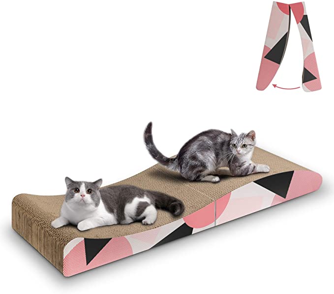 ComSaf Wave Curved Cat Scratching Pad, Foldable Cat Scratcher Cardboard, Corrugated Scratch Pad, Long Scratching Lounge Bed for Cat Kitten Kitty, Protecting Furniture, Reversible