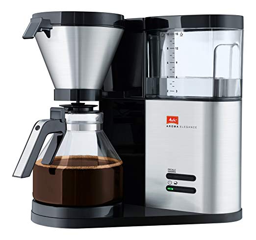 Melitta Aroma Elegance, 1012-01, Filter Coffee Machine with Glass Jug, Black/Brushed Steel